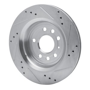 Cadillac BLS Brake Rotor (1) - Rear Left - R1 Concepts - Drilled & Slotted - Silver - `03-`11